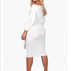 Off the Shoulder Wrap Midi Dress